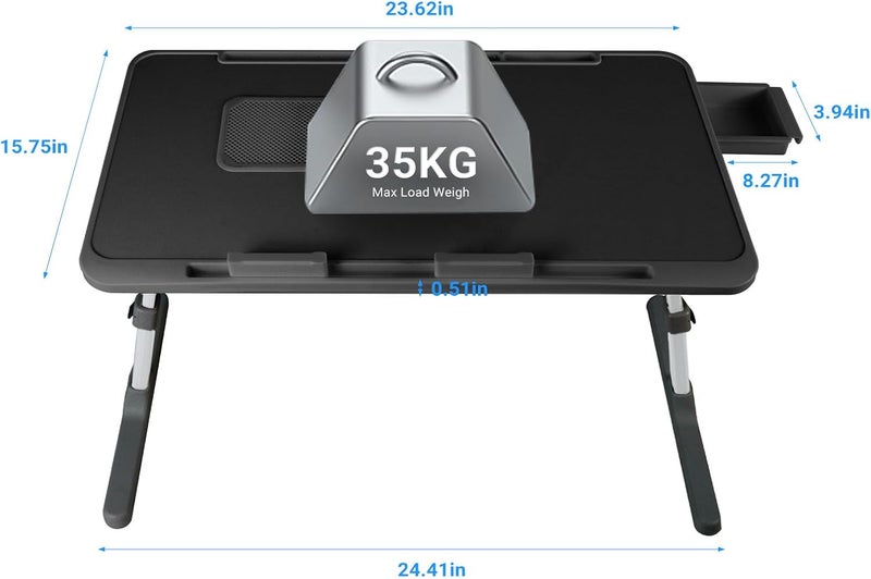 XTRA Laptop Lap Desk Include Cooling Fan,Adjustable Lap Desk with Light Fan,Folding Laptop Desk for Bed with USB,Bed Desk with Storage Drawer 56 * 32cm,Black - Image 4